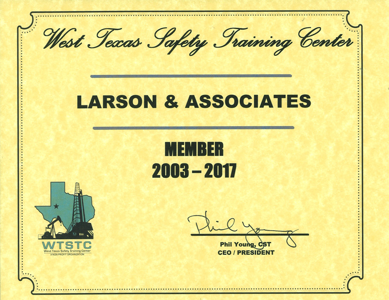 West Texas Safety Training Center Certificate